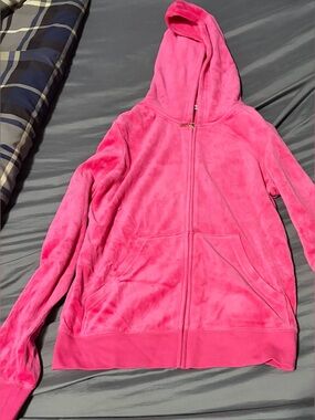 Juicy Couture Choose Juicy Full Zip Velvet Hooded Track Jacket Suit Top Sz L